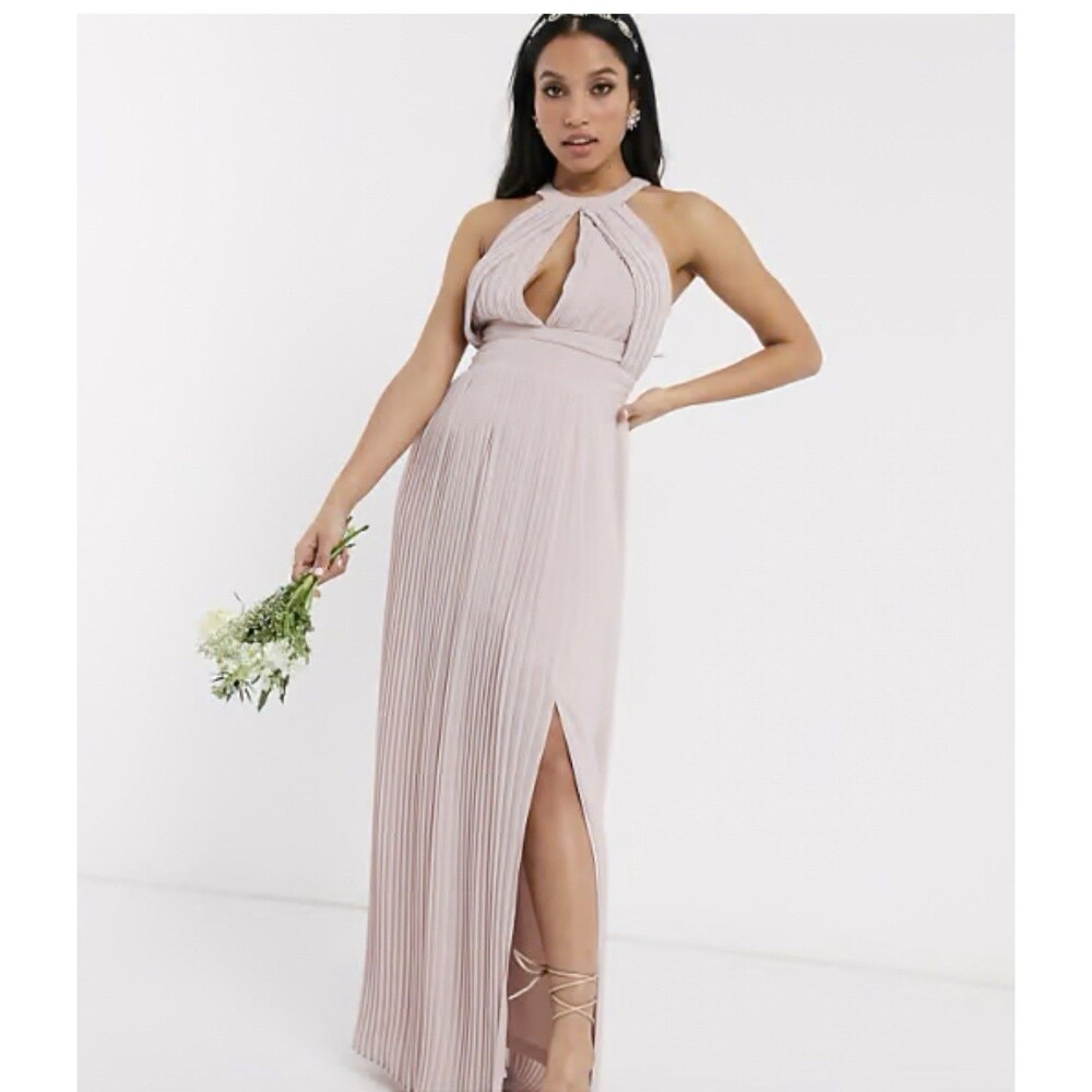TFNC bridesmaid exclusive pleated maxi dress in New Mink Size 6